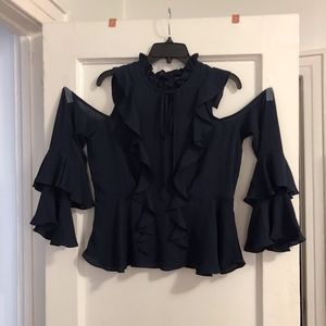 Cold Shoulder Ruffled Sleeve Blouse